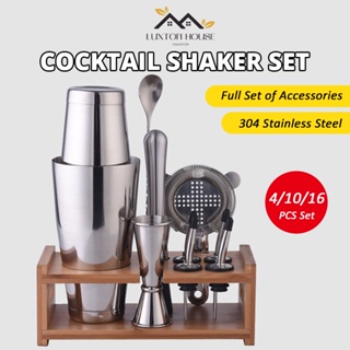 1-12 Pieces Martini 600/750ml Boston Cocktail Shaker Bar Tools Set  Stainless Steel Bartender Kit with Stand + Drink Recipe