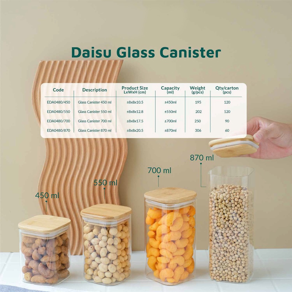 Toples Kaca Kotak Storage Jar Borosilicate Kedap Udara ( dia 8cm ) - Gambar 3