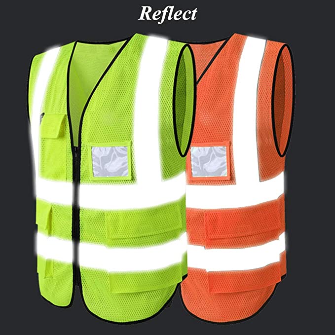 Neon Orange Mesh Safety Vest With 2 Pockets & Reflective Strips - ANSI/ISEA Compliant, Size Small