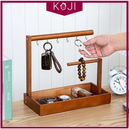 Entrance key storage box ornaments desktop rack solid wood hanger ...