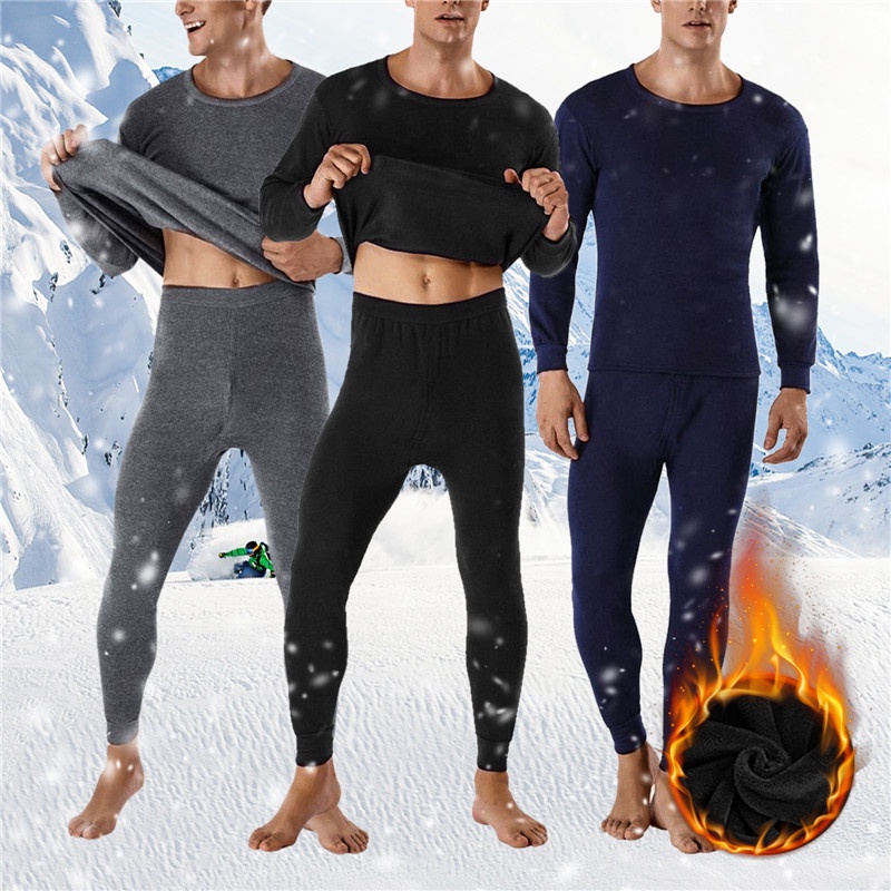 Mens Winter Thermal Underwear Set Warm Fleece Lingerie With