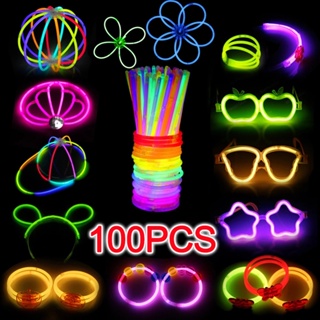 100pcs, Fluorescent Sticks, Glow Sticks Party Supplies, Glow In The Dark  Neon Party Supplies, Party Favos, Party Supplies, Night Outdoor Activity  Supp
