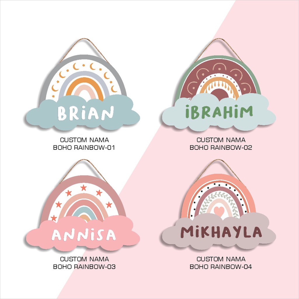 Wooden Wall Hanging Display Wall Decor Custom Name Boho Rainbow Cute Size 20x30 cm Room Decoration