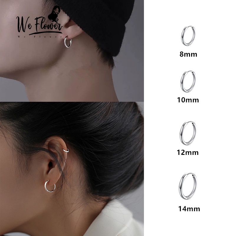 We Flower 1PC 8mm 14mm Stainless Steel Small Hoop Earrings for Men Women Unisex Cool Fashion Piercing Cartilage Earring Daily Wear Ear Jewelry