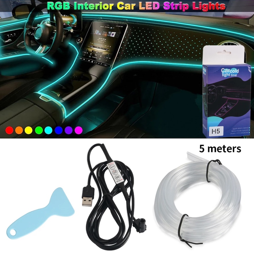 Neon Car Led Strip Light RGB USB Ambient Led Lighting Kit With Fiber ...