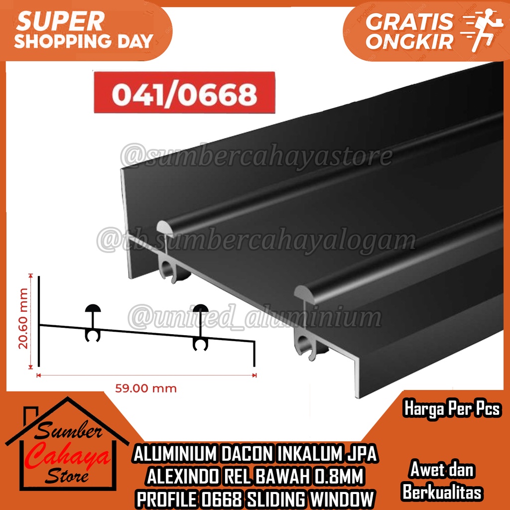 ALUMINIUM BOTTOM RAIL 0.8MM PROFILE 0668 SLIDING WINDOW PER 10 CM DACON ...