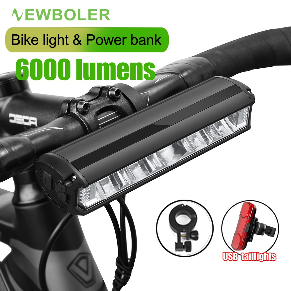 NEWBOLER 6000 Lumens Super Bright Bicycle Front Light 8000mAh USB Rechargeable Bike Headlight IPX6 Waterproof Flashlight Aluminum Shell MTB Road Cycling Lamp Shopee Singapore