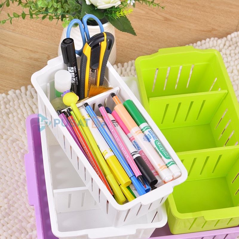 PUSAT17 RAK PLASTIK SERBAGUNA PARTISI SEKAT / RAK MULTIFUNGSI / RAK BUMBU DAPUR KOSMETIK / RAK KAMAR MANDI / RAK MEJA PENA ATK / STORAGE BOX ORGANIZER - Gambar 4