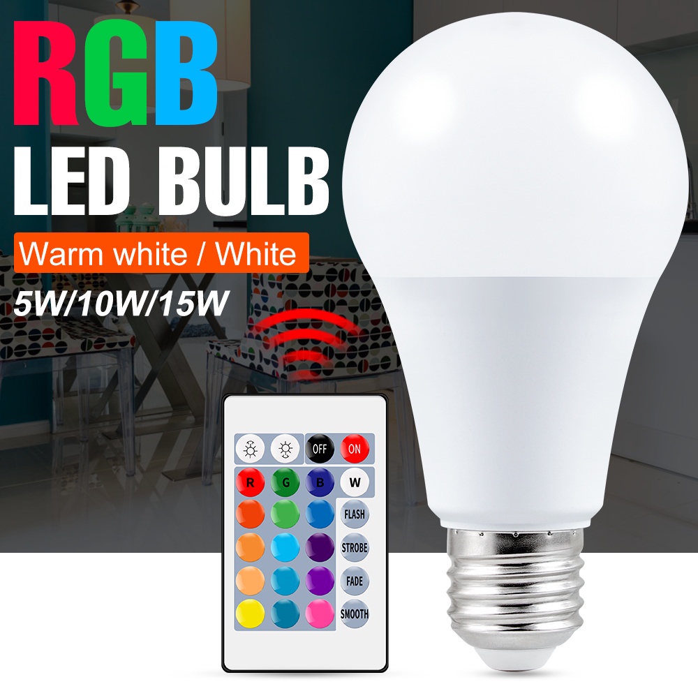 E27 Smart LED Bulb RGB Magic Lamp Dimmable Remote Decor Light 5/10/15 ...