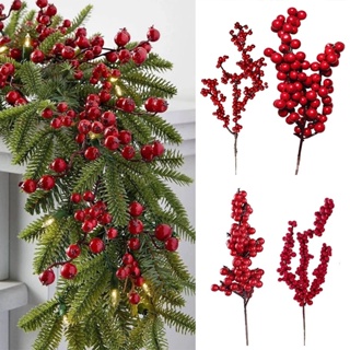 50pcs Artificial Red Berry Picks and Artificial Pine Needles  Branches-Christmas Greenery Pine Stems Red Berries Christmas Decor for DIY  Garland
