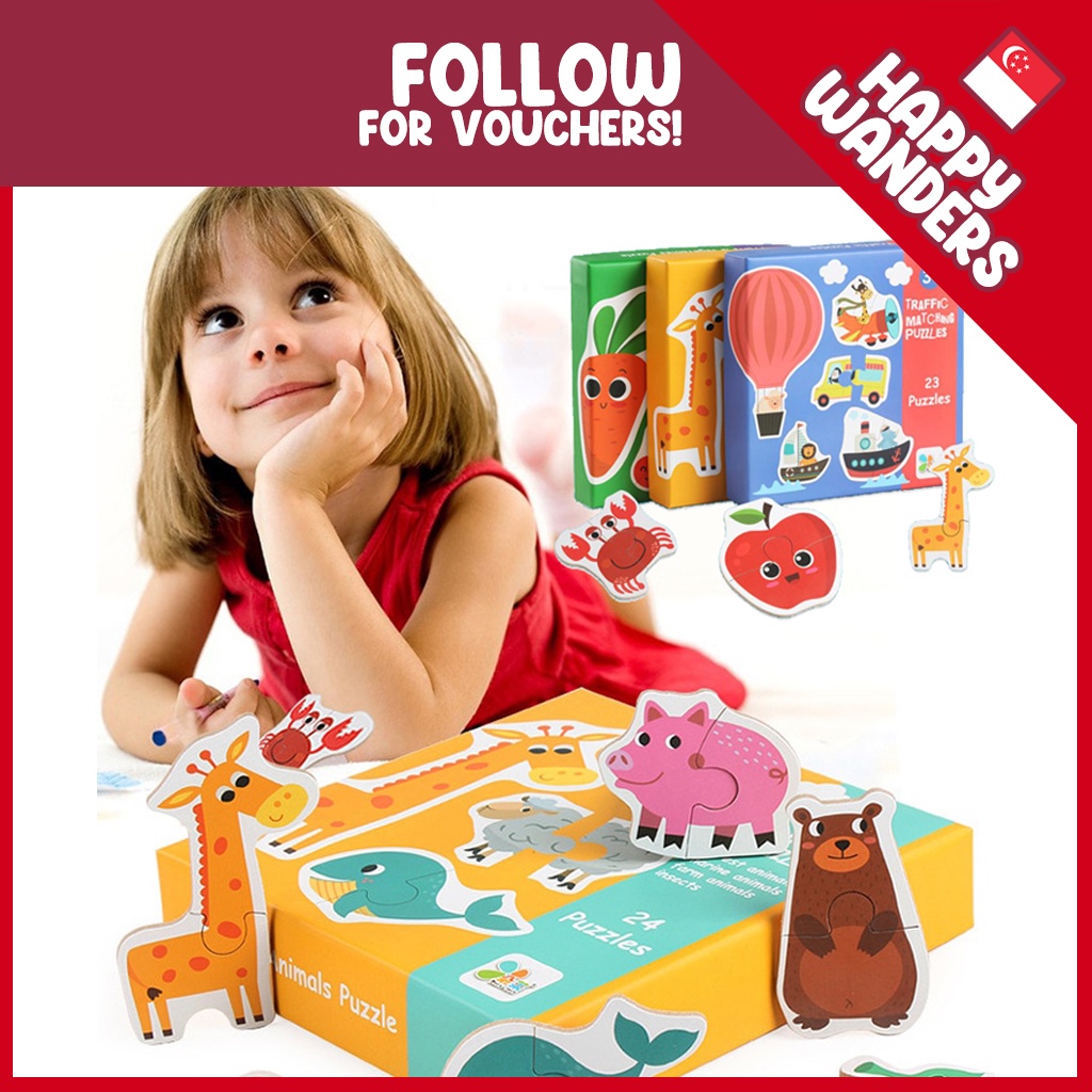 Wooden Matching Puzzles for Toddlers, Animals Fruits Vegetable Traffic