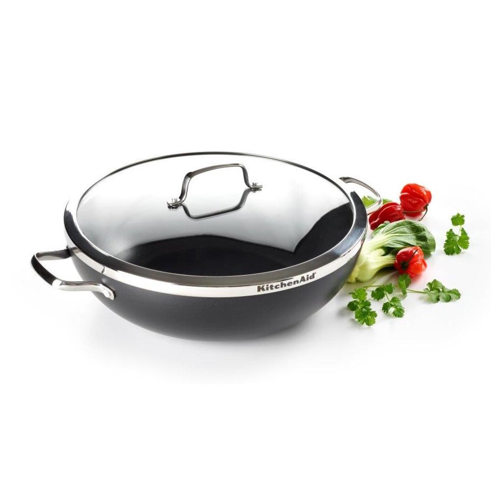 KitchenAid Black Aluminium 36cm Wok with Glass Lid Shopee Singapore