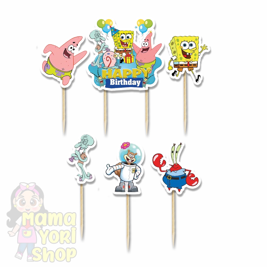 Birthday Cake Topper Cake Topper SPONGE BOB Motif FREE STICK | Shopee ...