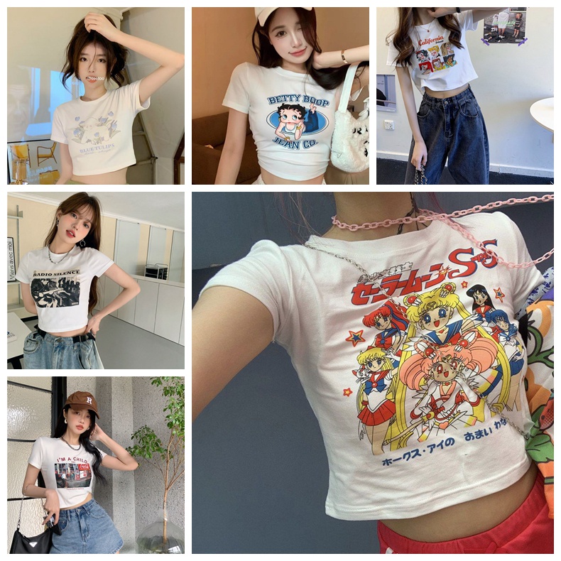 KOREAN CUTE CROP T-SHIRT - Qokys.com  Brassière rayée, T shirt, Tee shirt  femme