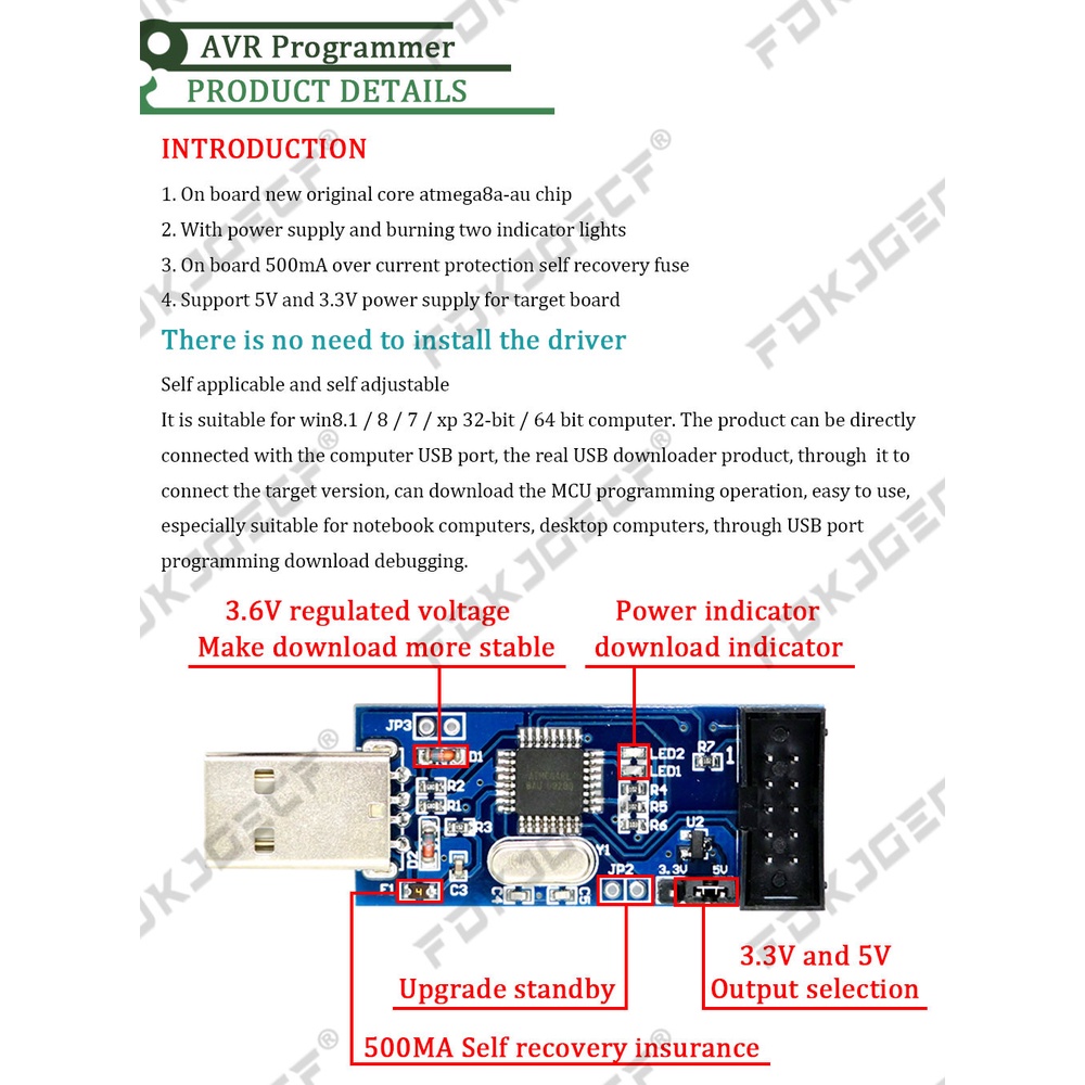 1Set USBASP USBISP AVR Programmer USB ATMEGA8 ATMEGA128 ATtiny/CAN/PWM ...