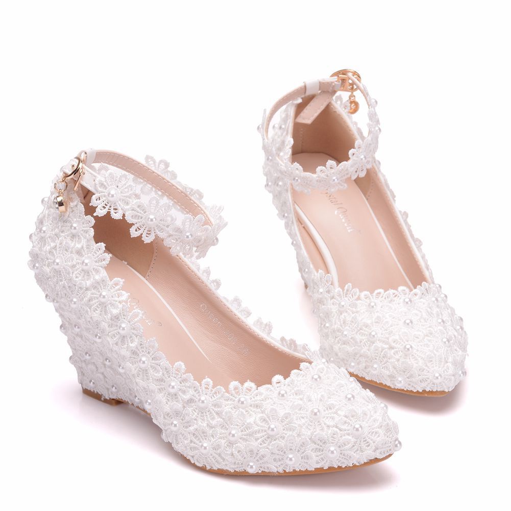 White lace wedge on sale shoes