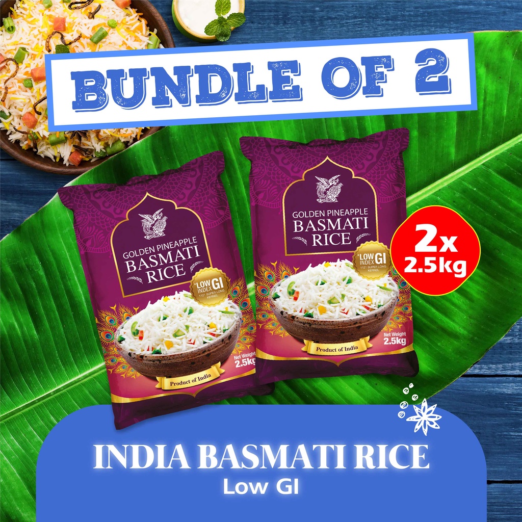 (1+1) Bundle Golden Pineapple Indian Basmati Rice (Low GI) 2.5kg x 2