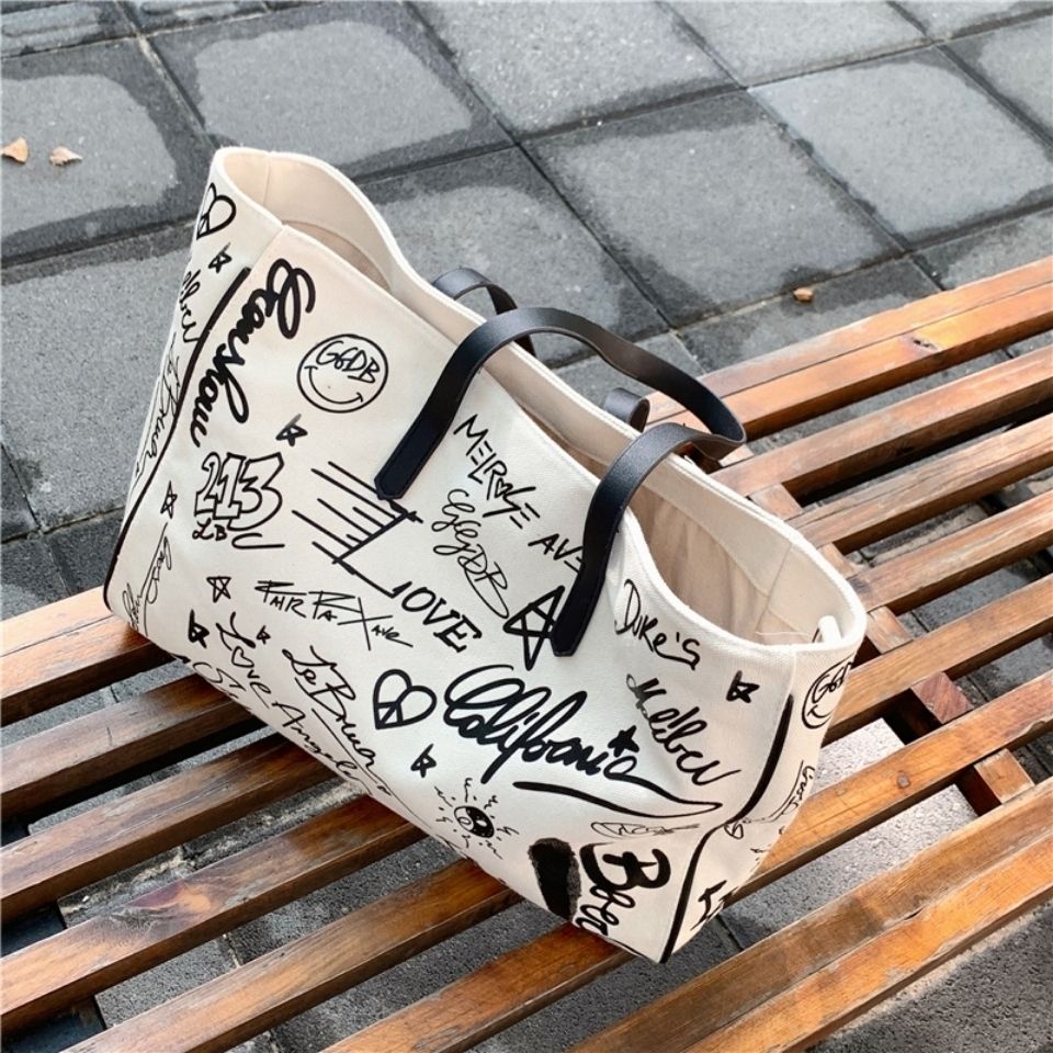 ZARA new ladies canvas handbag graffiti handbag large capacity shoulder