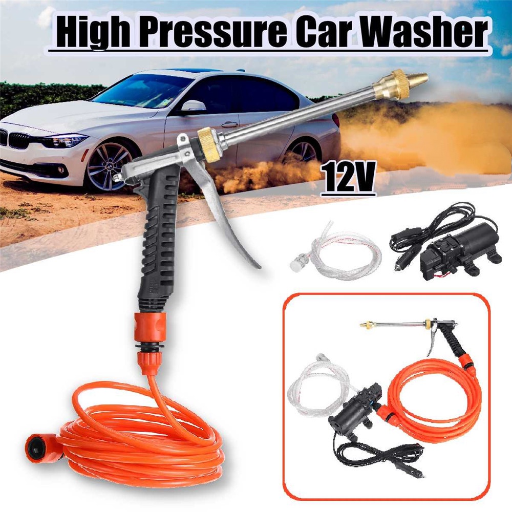 Car Washer Kit 12V 100W 130PSI Self Priming Car Wash Pump Portable High Pressure Electrical Car Washer Kit with Spray Gun Adapter for Car, Garden,Projects,Cleaning