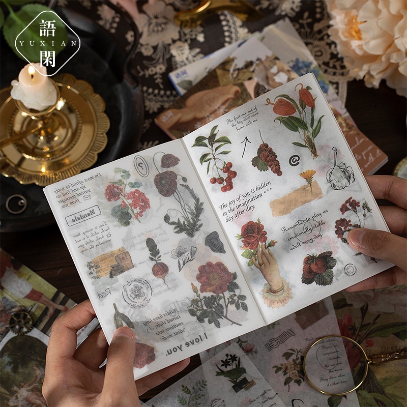 JIANWU 20 Sheets DIY Journal Material Literature Art Sticker Book Retro ...