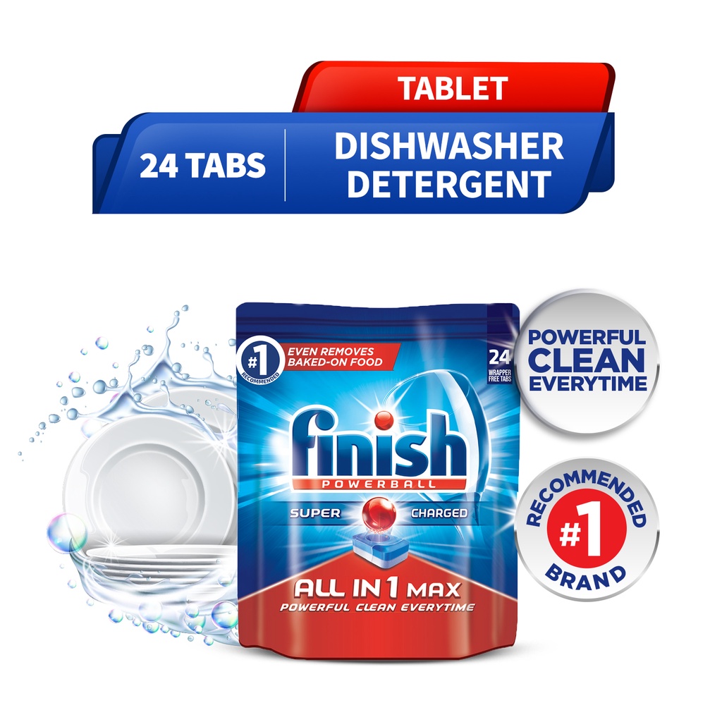 Finish All In One Max Super Charged PowerBall Dishwasher Tablets 24