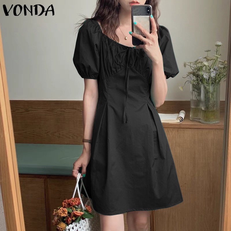 Women Off Shoulder Dress 2022 VONDA Vintage Solid Color Embroidery Long Maxi Dresses Bohemian Sundress Front Fork Party Vestido