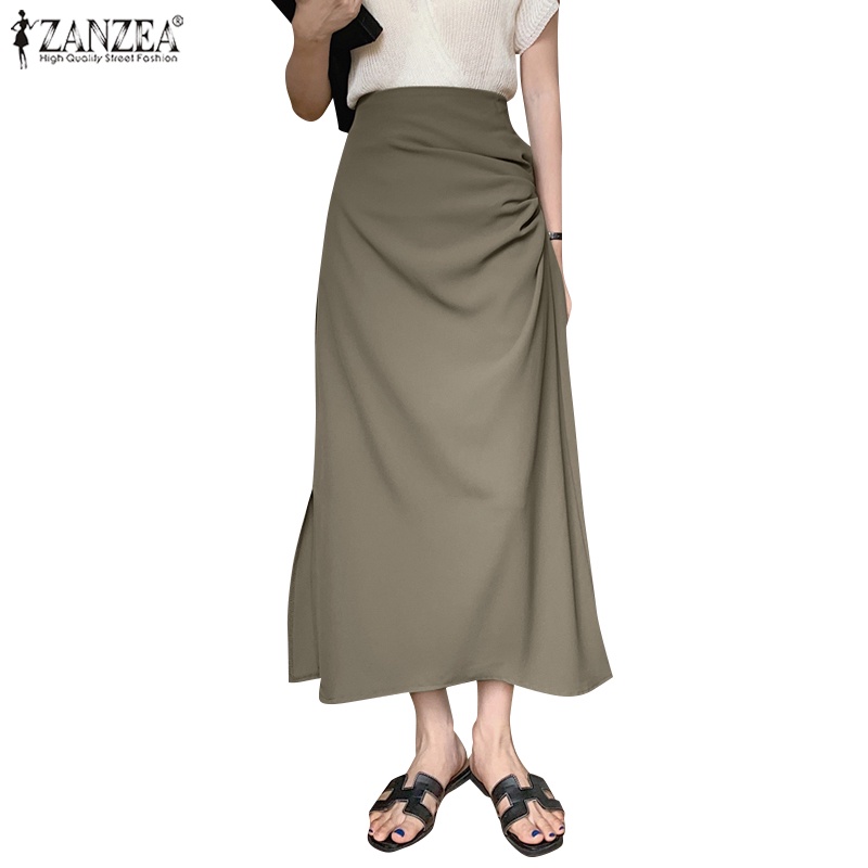 CELMIA ZANZEA Womens Long High Waist Split Pleated Casual Maxi Skirt