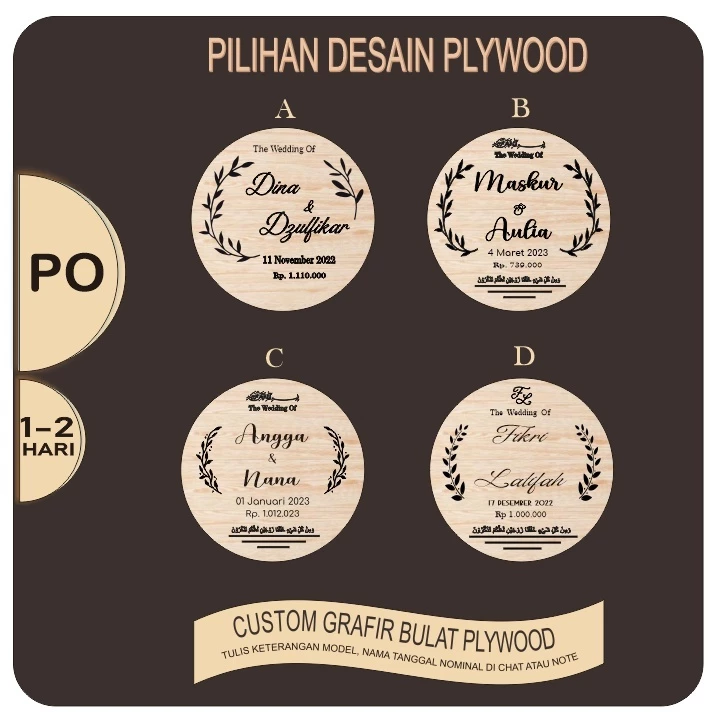 Hiasan Box Mahar Kayu Grafir Bulat Rustik DIY - Gambar 3