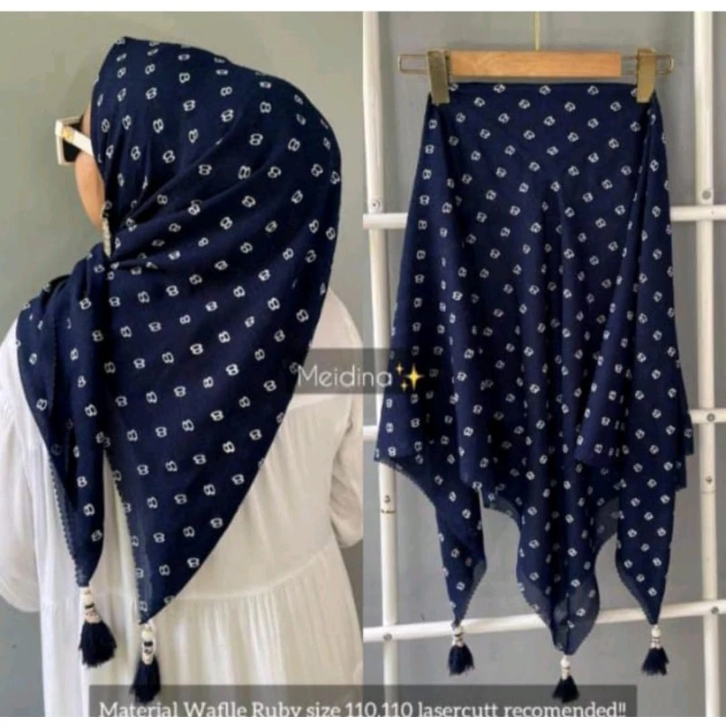 JILBAB SEGI EMPAT MOTIF 8 TASSEL MUTIARA / SEGIEMPAT LASER VOAL OSKARA POMPOM - Gambar 3