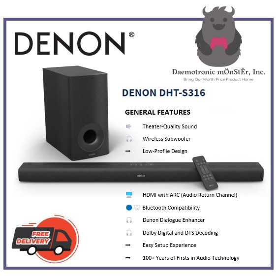 DENON DHTS316 Home Theater Soundbar with Wireless Subwoofer Shopee