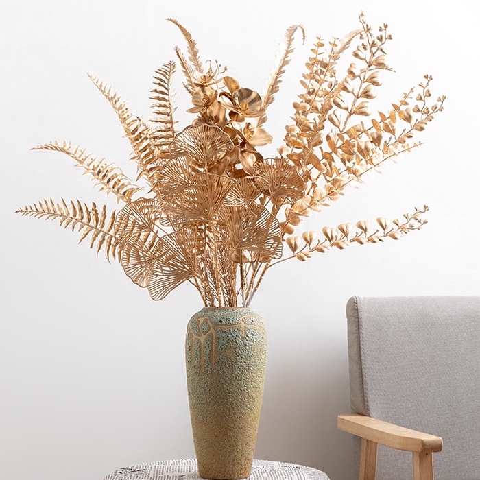 Golden Leaves Artificial Retro Gold Fanshaped Leaf Golden Flower