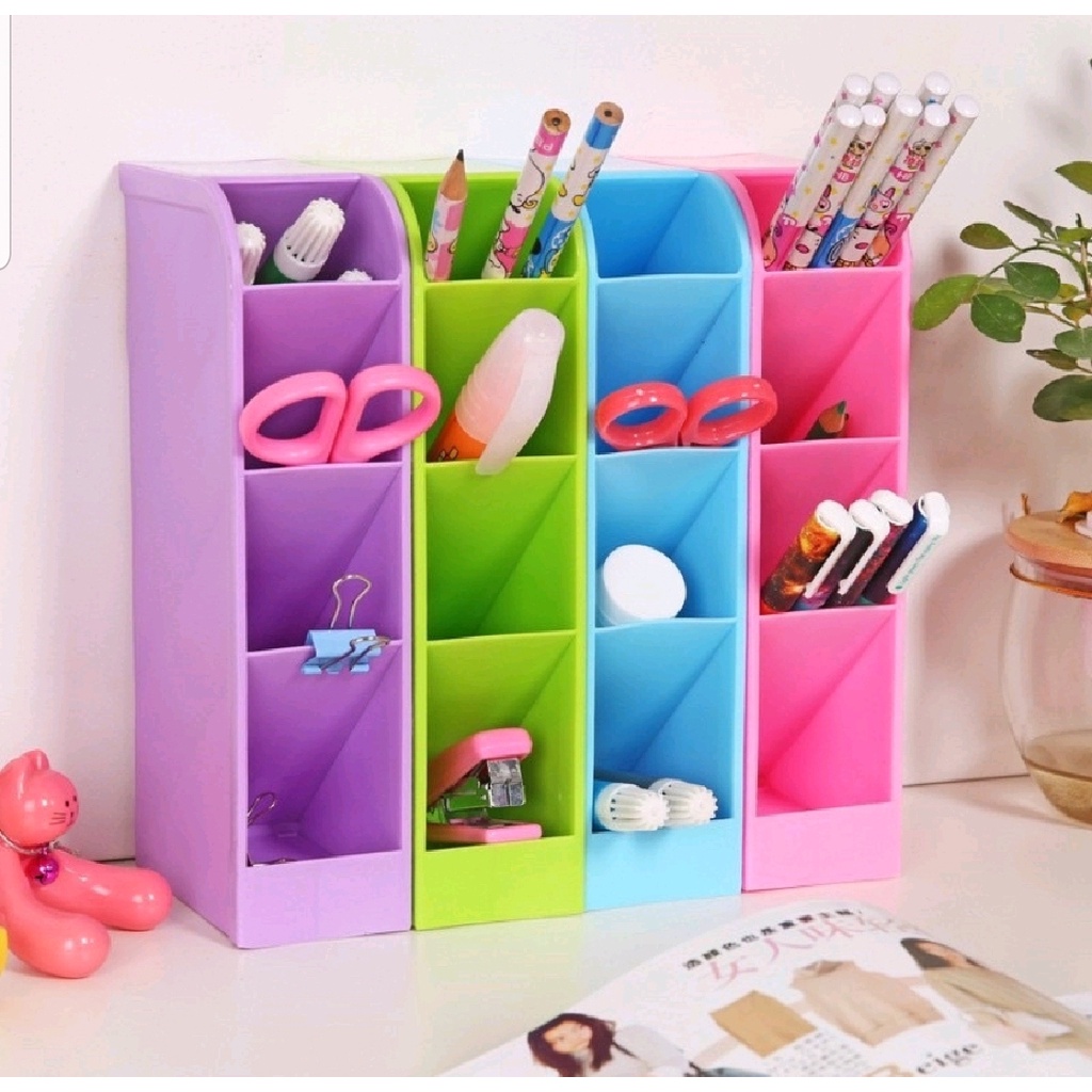 Rak Mini 4 Sekat Tempat Pensil Plastik Portabel