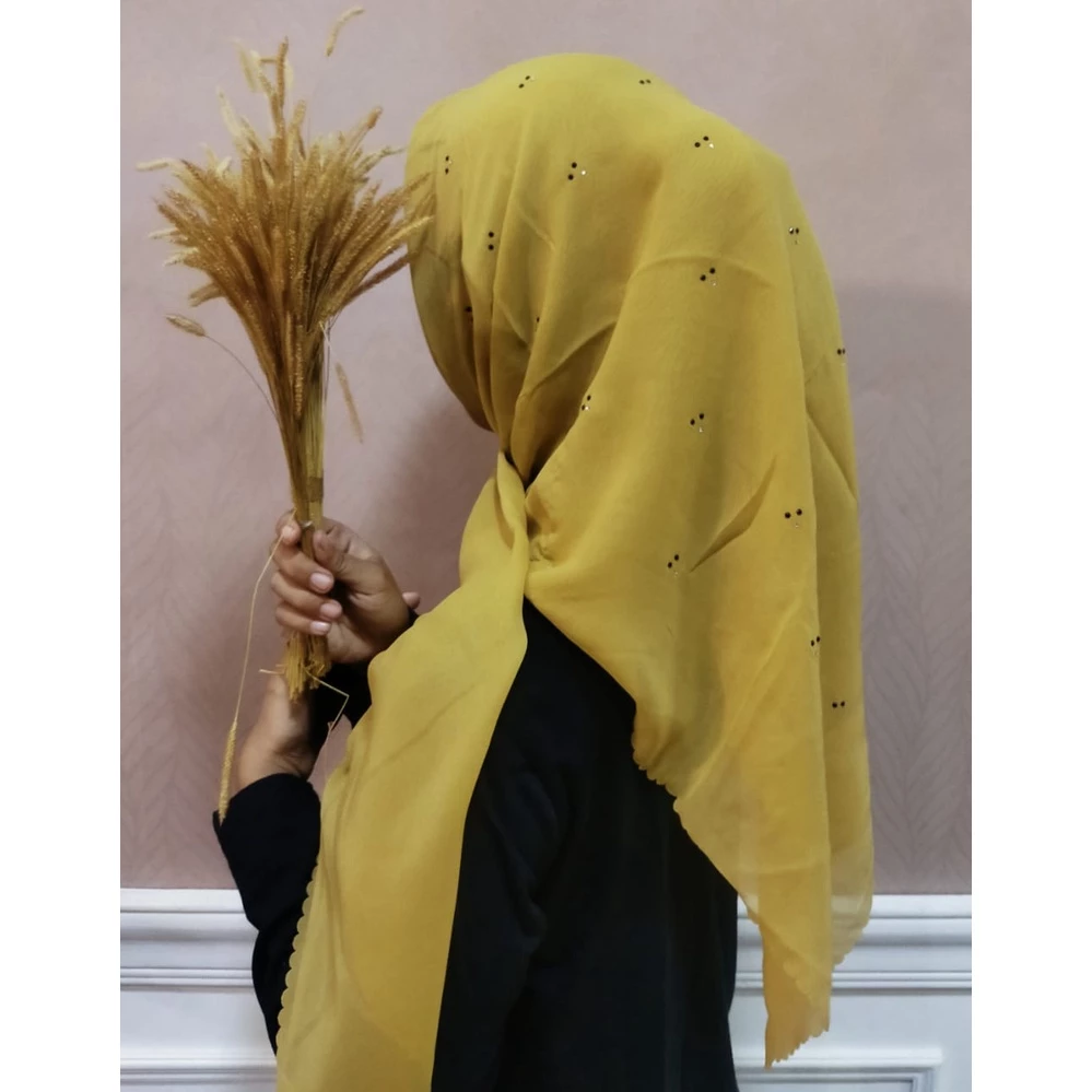 Hijab Mute Swaroski / Segi Empat Swaroski Payet Tabur Mutiara Full Belakang / Hijab Segi Empat Laser - Gambar 2
