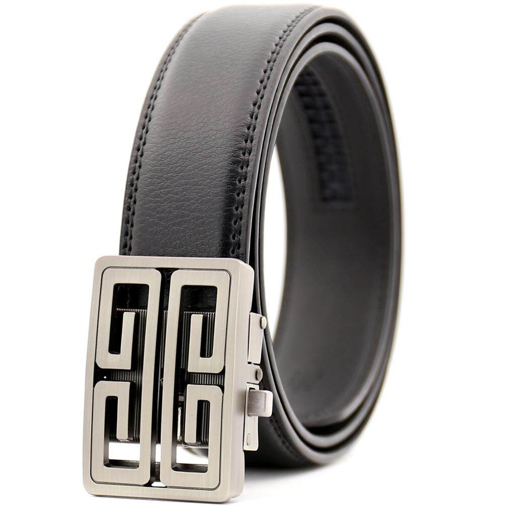 Hot Sale Men's Cow Leather Belt Automatic Buckle Belt Ratchet Strap Gift Dress E - Foto 3