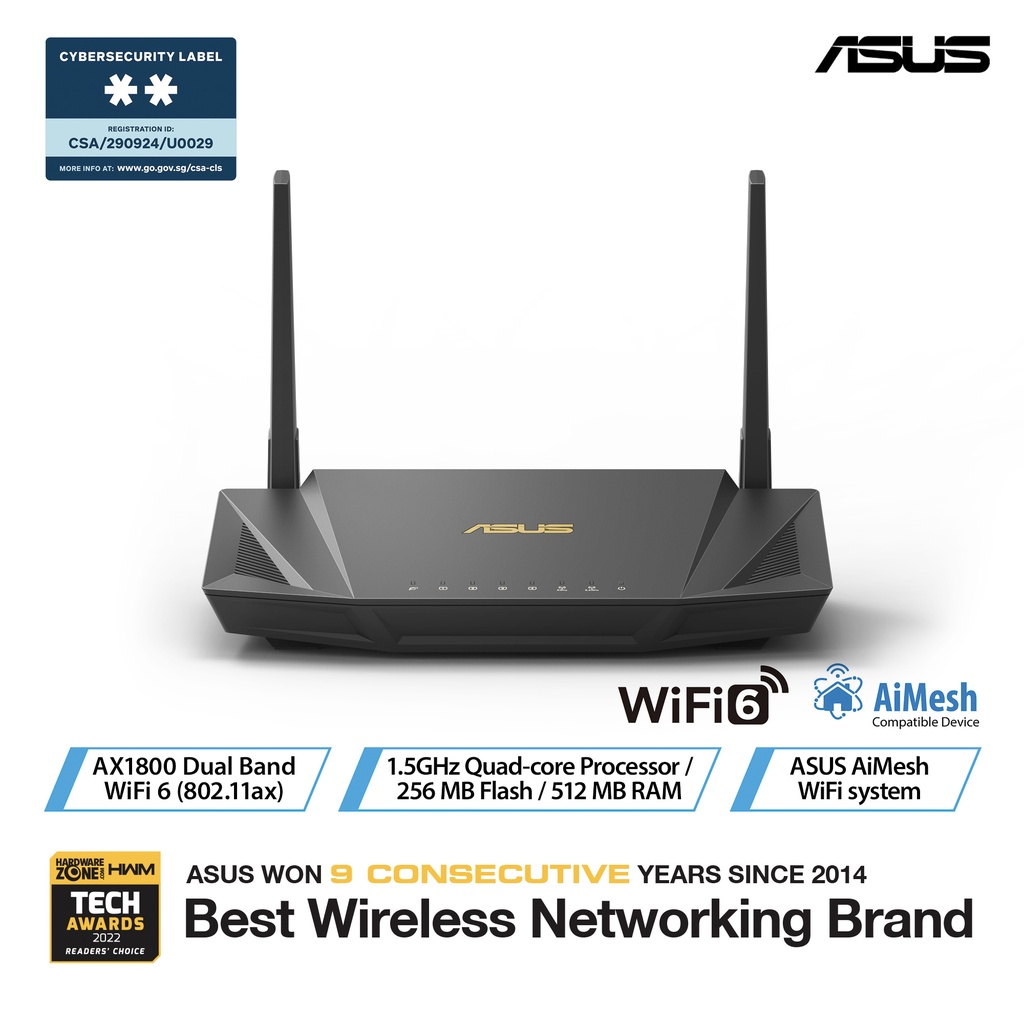 ASUS RT-AX56U Dual Band WiFi 6 (802.11ax) Router, ideal for Smart TV ...
