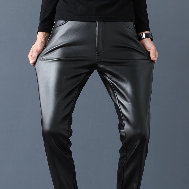 Mens black clearance leather jeans