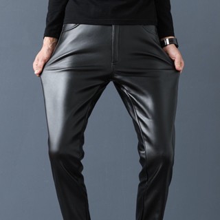 Mens Sexy Motorcycle PU Leather Pants With Zipper And Crotch