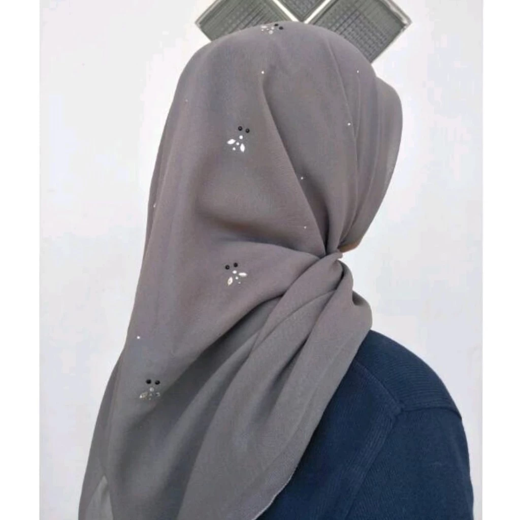 Jilbab Segi Empat Mute Tabur Full Belakang / Hijab Segi Empat Swaroski / Segi Empat Payet Mutiara - Gambar 2