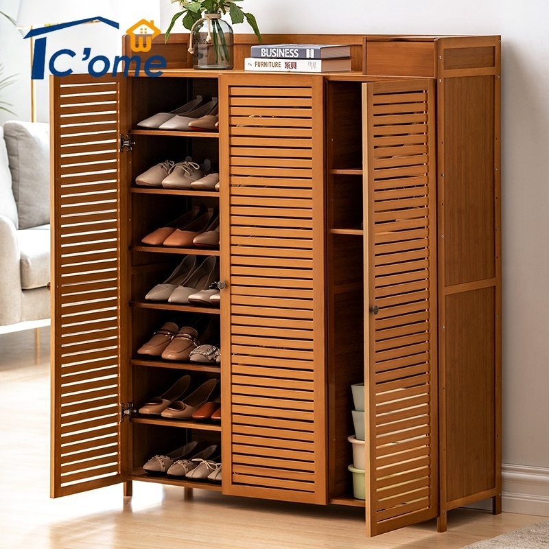 Solid wood shoe cabinet deals with doors