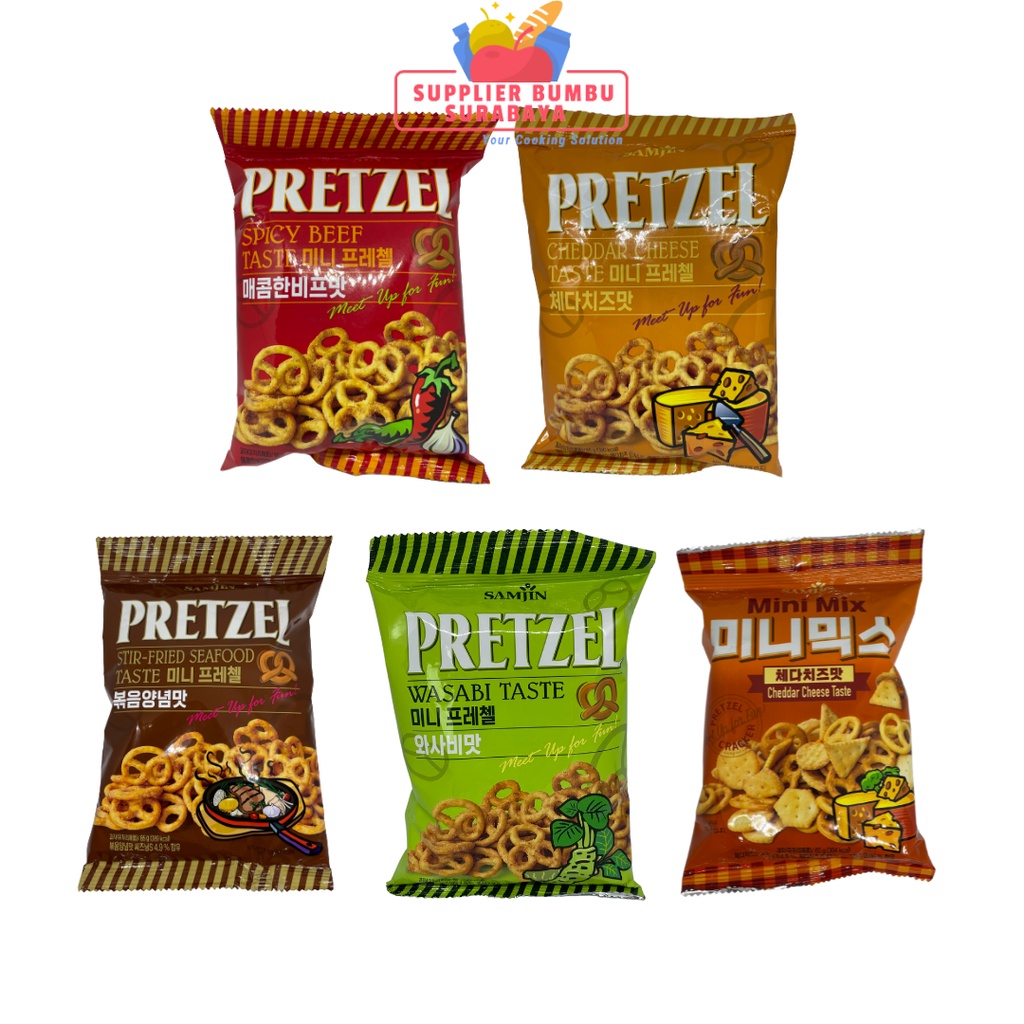 Samjin - Korean Pretzel Snack Cheddar Cheese Flavor / Spicy Beef / Stir ...