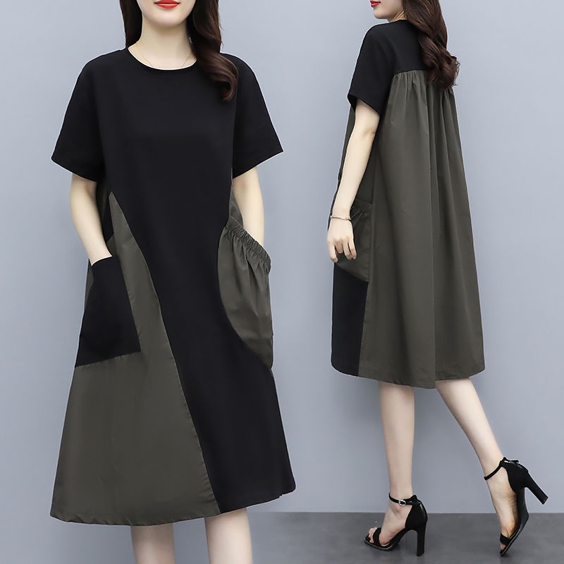 New Style Mid-Length Western Style Large Size Loose Slimmer Look Cover Belly Contrast