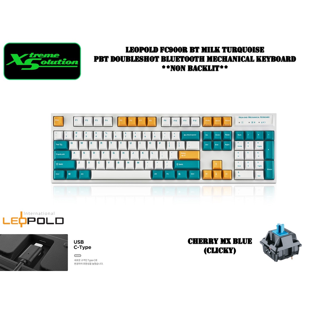 Leopold FC900R BT Milk Turquoise - PBT Doubleshot Bluetooth Mechanical ...