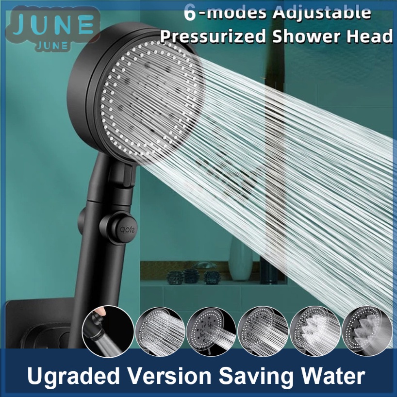 6 Modes High Pressure Adjustable Shower Head One Key Stop Water Saving