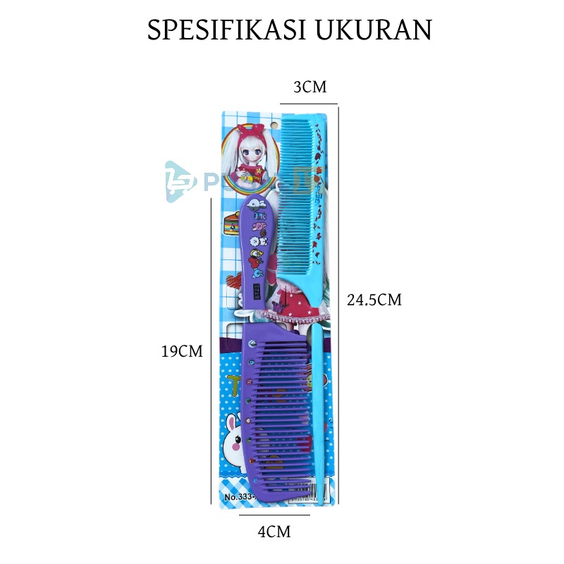 PUSAT17 SISIR RAMBUT ANAK KARAKTER SET 2PCS / SISIR SET WARNA KOREA / SISIR GAGANG JUMBO SISIR RUNCING / SISIR RAMBUT IMPORT SOUVENIR KADO HADIAH GIFT - Gambar 3
