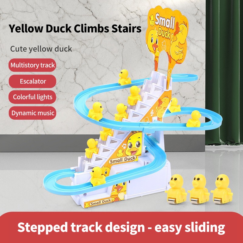 Ducks Climbing Stairs Children's Electric Railcar Toys Little Yellow Duck Slide