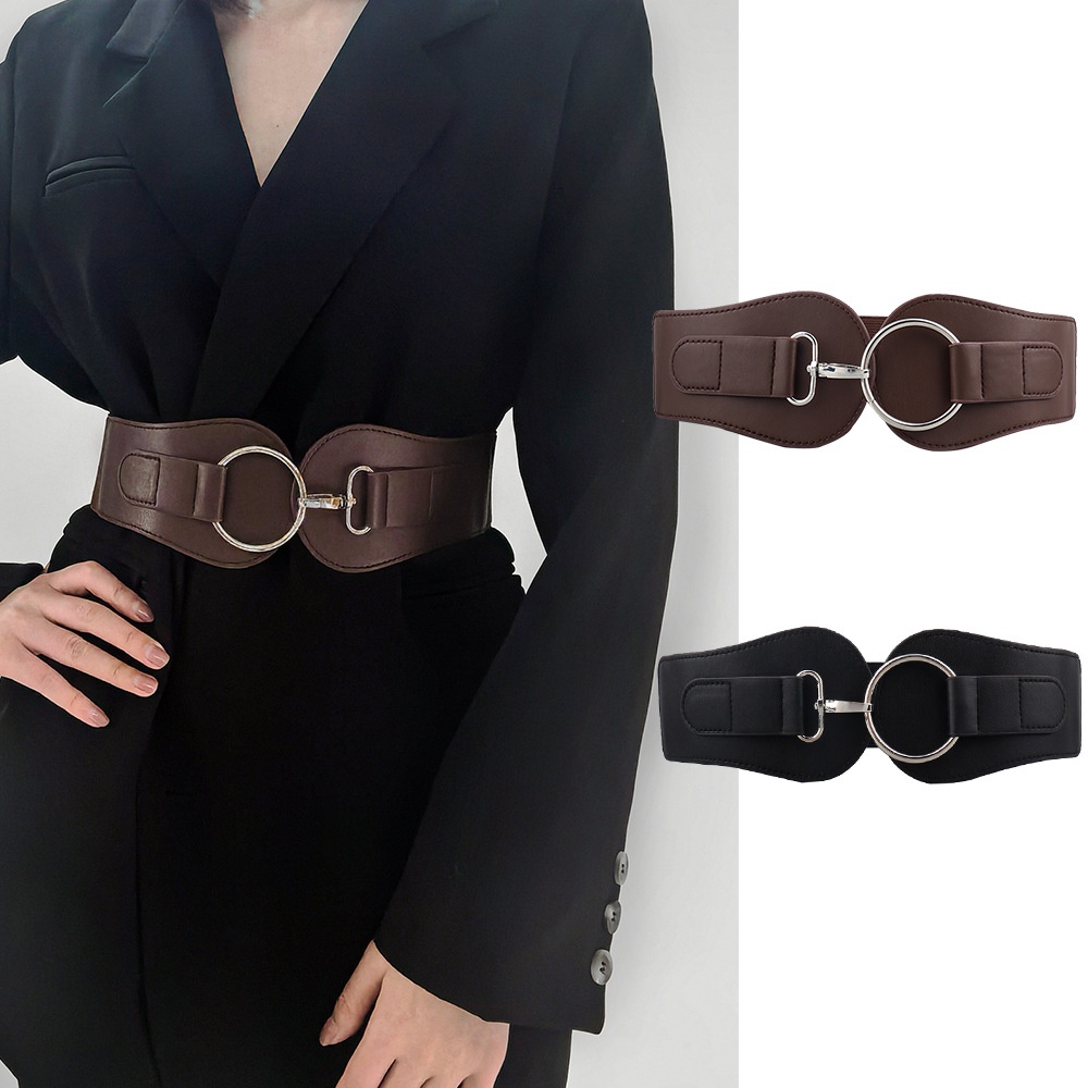 Women Wide Belts Pu Leather Metal Buckle Stretch Elastic Waist Belts Female Ladies Waistband