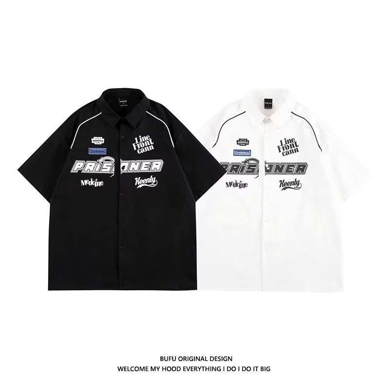 M-XXXL Unisex American Street Trendy Men's Racing Culture Design Short Sleeve Lapel Shirts Ins Retro Collar Tops Hiphop Clothing Suitsable For Motor Riding