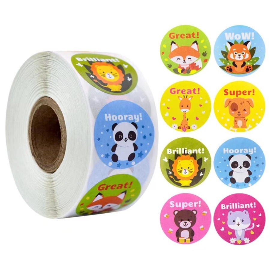 Round Sticker Roll Animal Label Reward Children Motivational Stickers ...