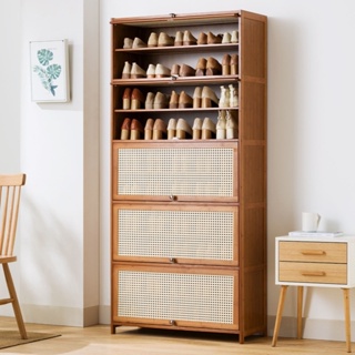 40/60/80CM Tall Skinny Shoe Organizer Thick Bamboo Material Shoe Shelves  Space Saving Free Stacking