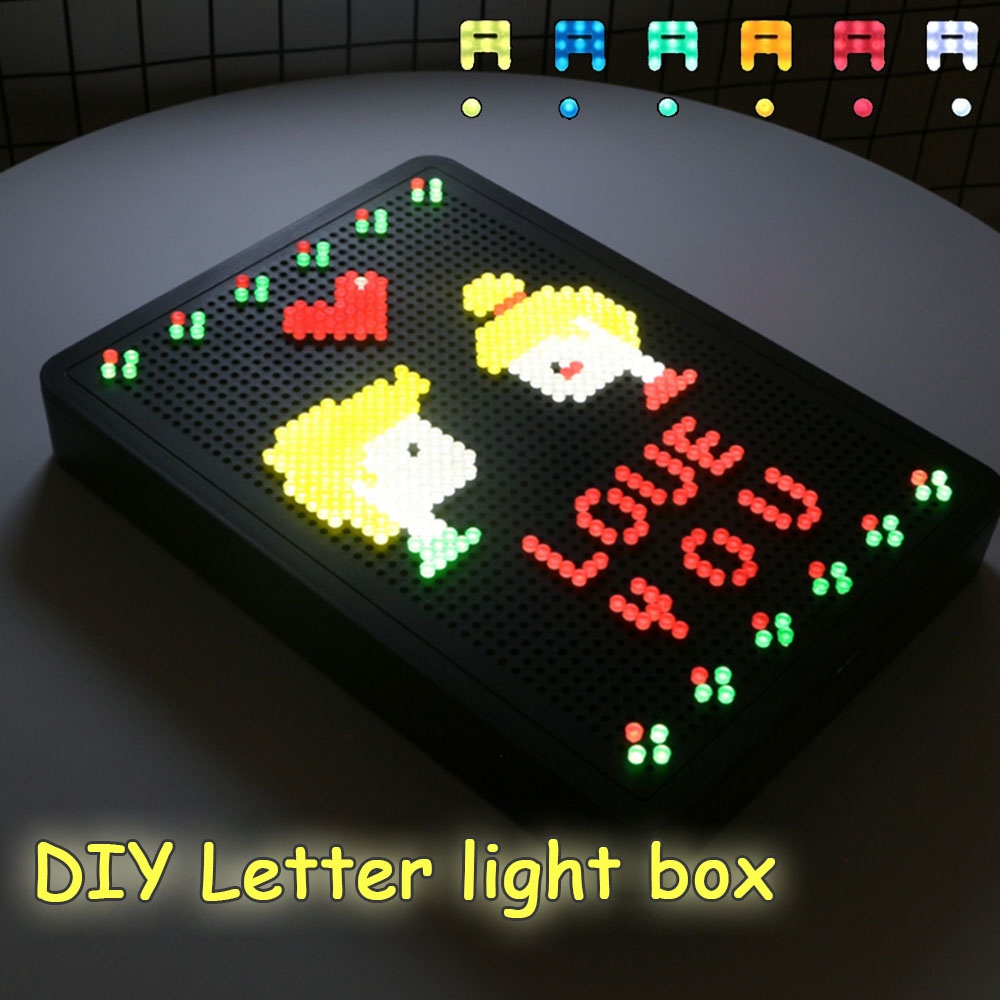 CNY Gift LED Pixel Letter Light Box DIY Luminous Nail USB Battery Wedding New Year Party  Decoration Message Board